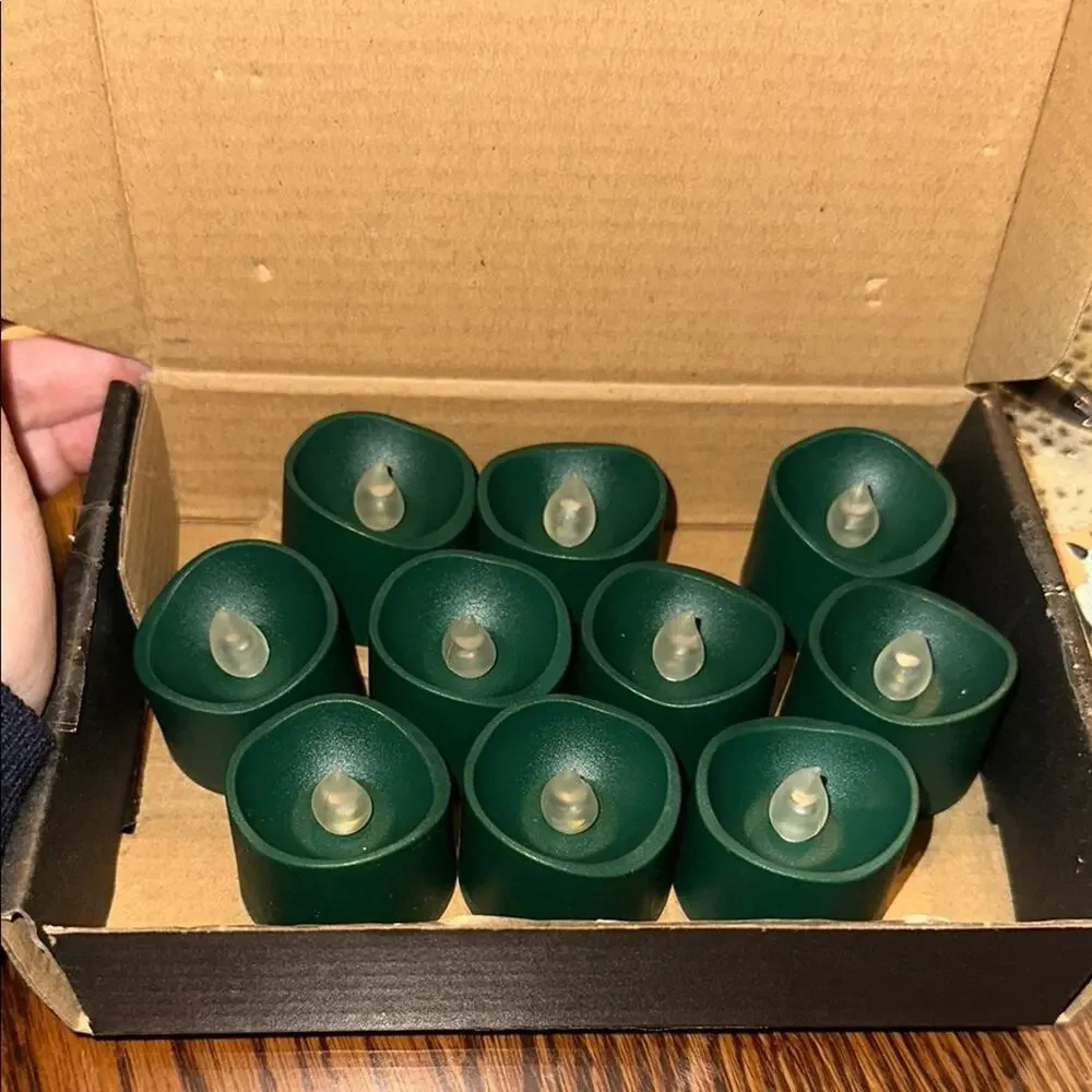 Set of 10 Green LED Tealight Candles